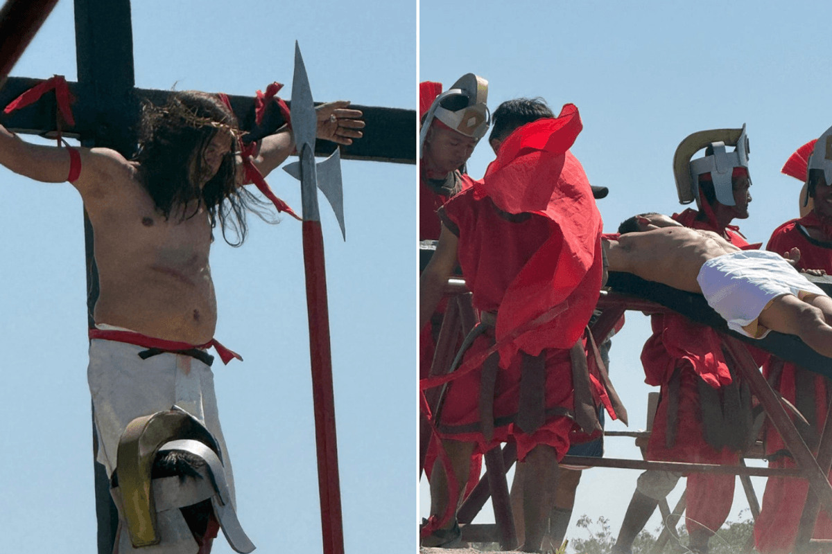 Catholic devotee marks Good Friday by being nailed to a cross during brutal crucifixion re-enactment