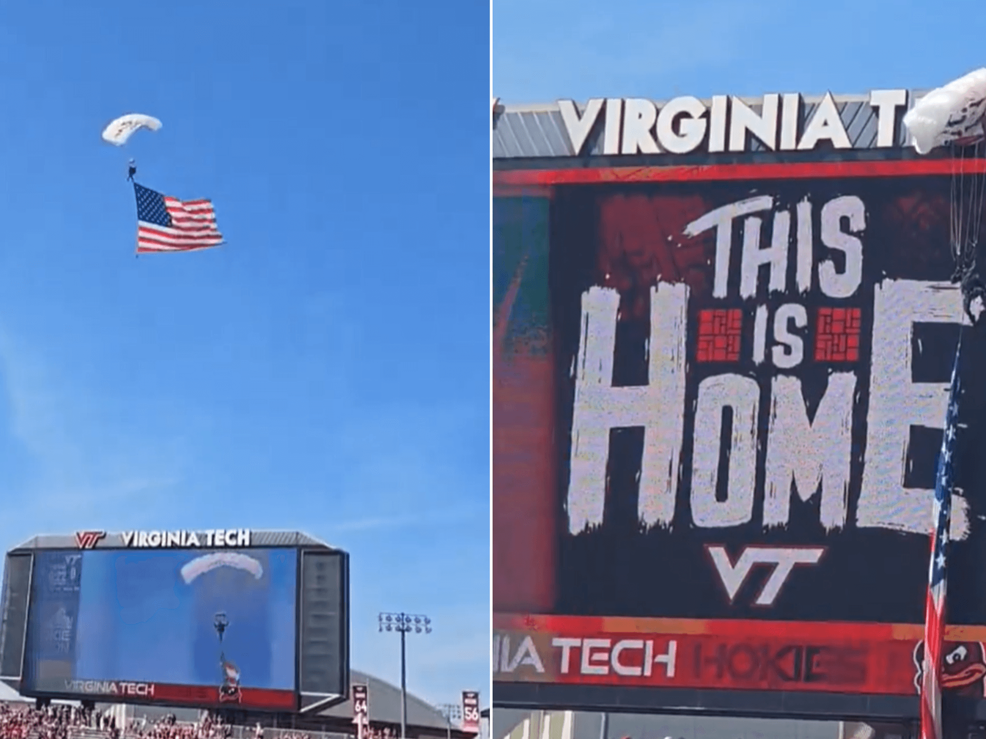 Parachuter CRASHES into scoreboard — delaying game for over an hour