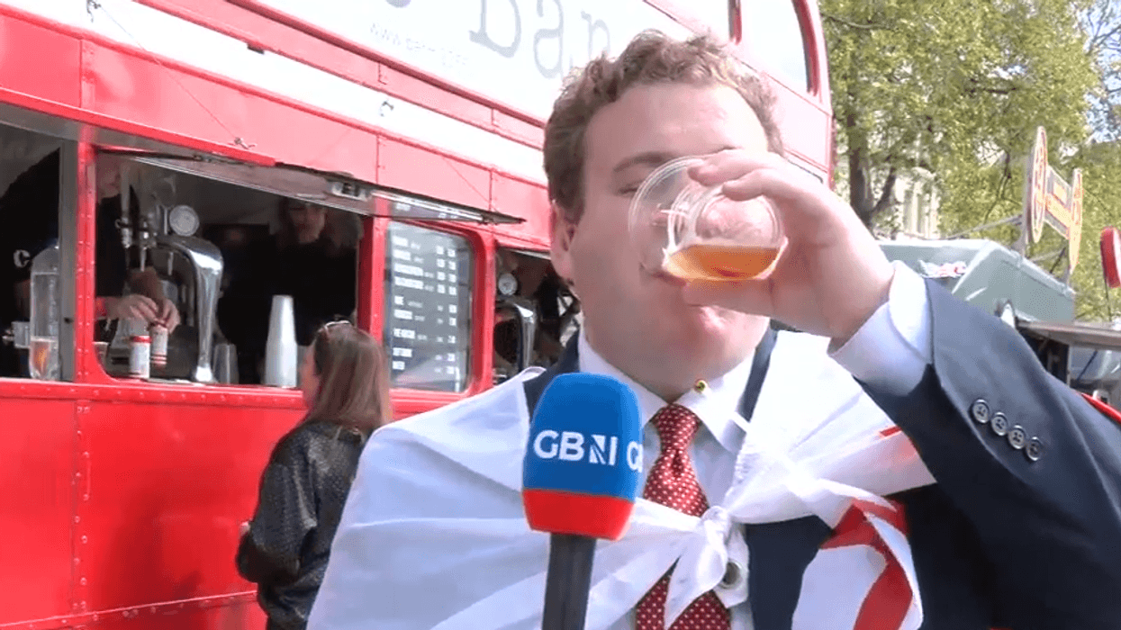 WATCH: Jack Carson downs his pint as he celebrates St George's Day festival in London