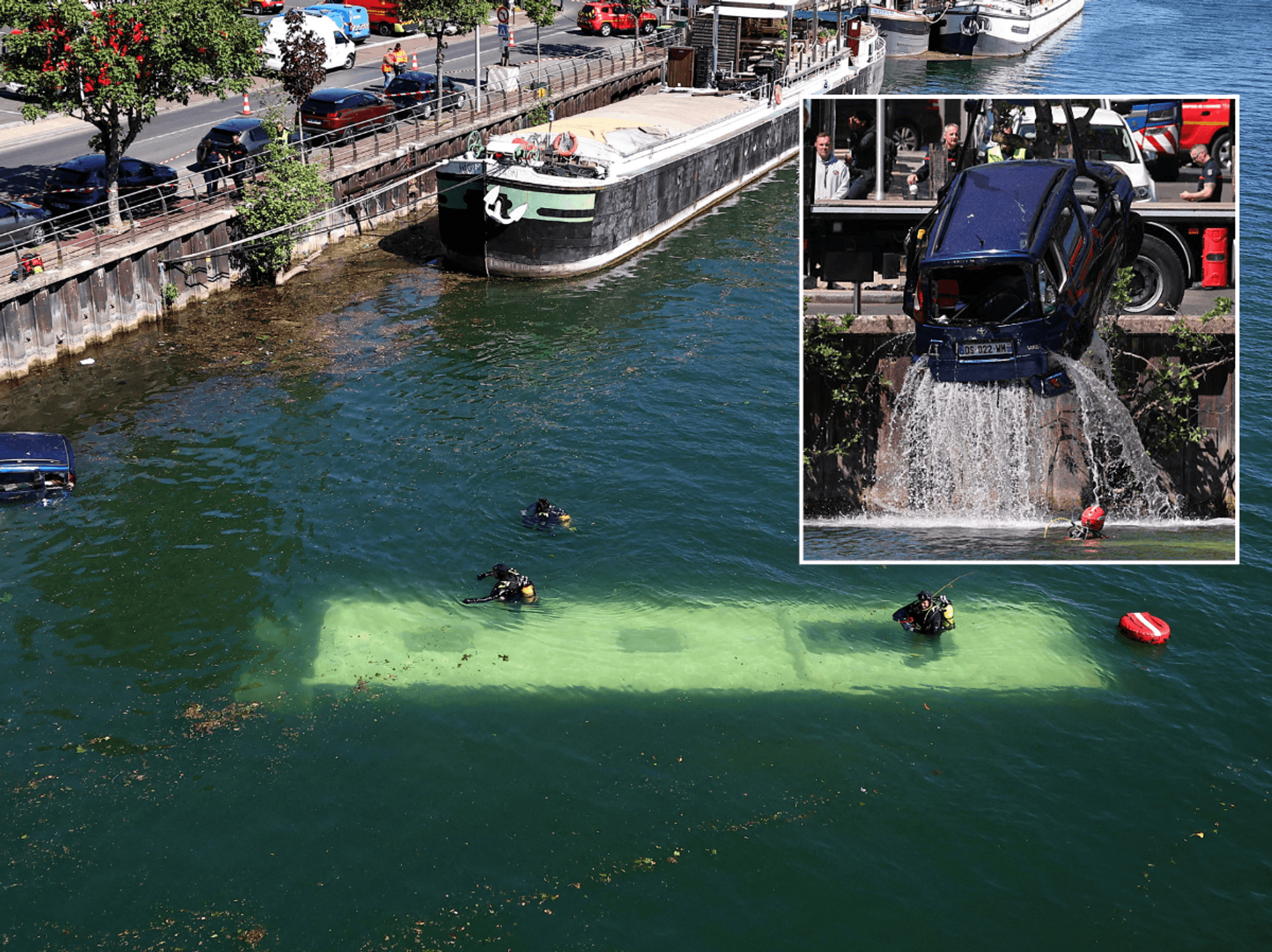 Bus plunges into River Seine in Paris after trainee driver collided with car as search underway f...