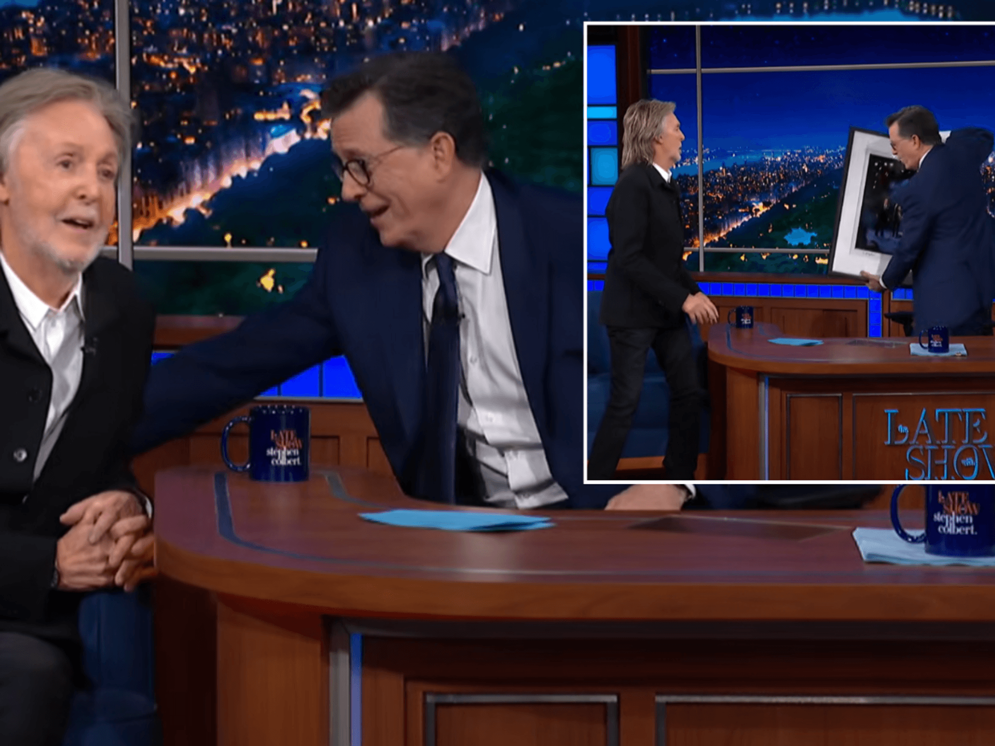 Sir Paul McCartney gives Stephen Colbert heartfelt gift as The Beatles icon takes part in US talk...