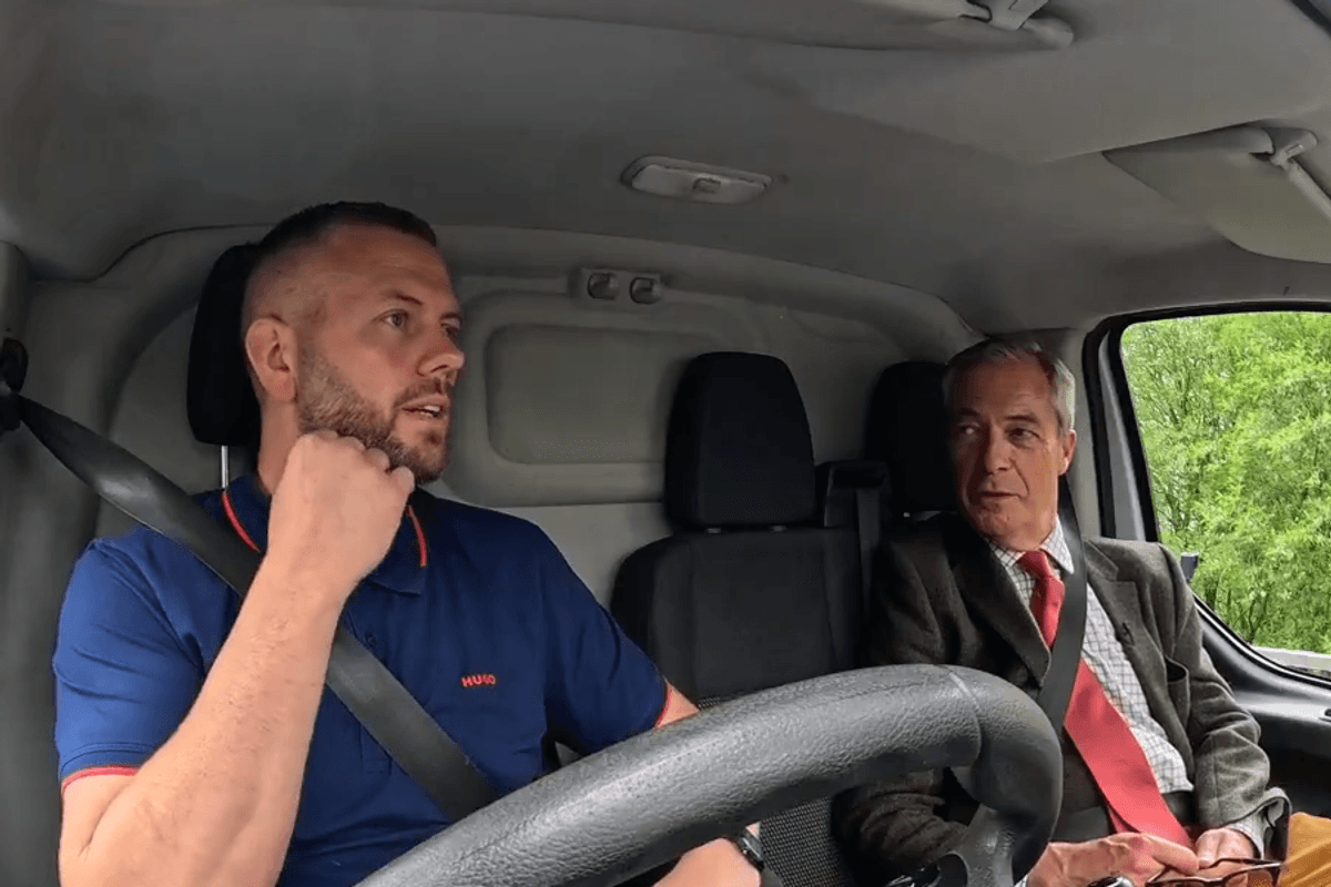 Watch in full: Nigel Farage takes van ride with Reform’s Makerfield by-election candidate