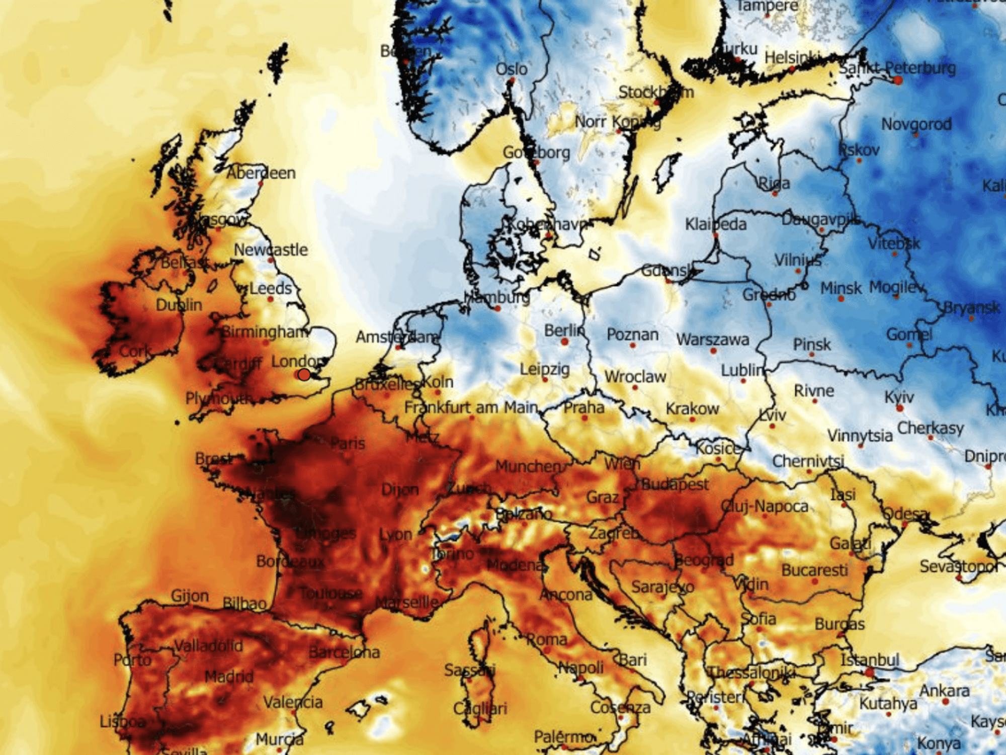 Seismic dip in temperatures in parts of Britain while elsewhere continues to bake in record heat