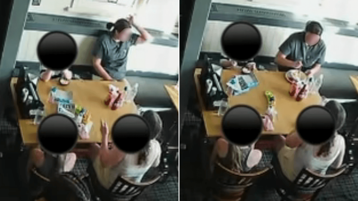 Woman caught on CCTV 'stirring hair into child's macaroni before demanding free meal'