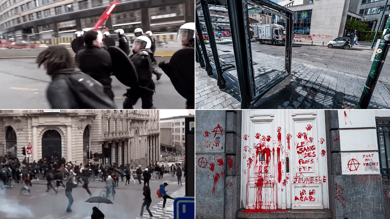 Hordes of hooded men set Brussels ablaze as violent riots rip through Belgian capital