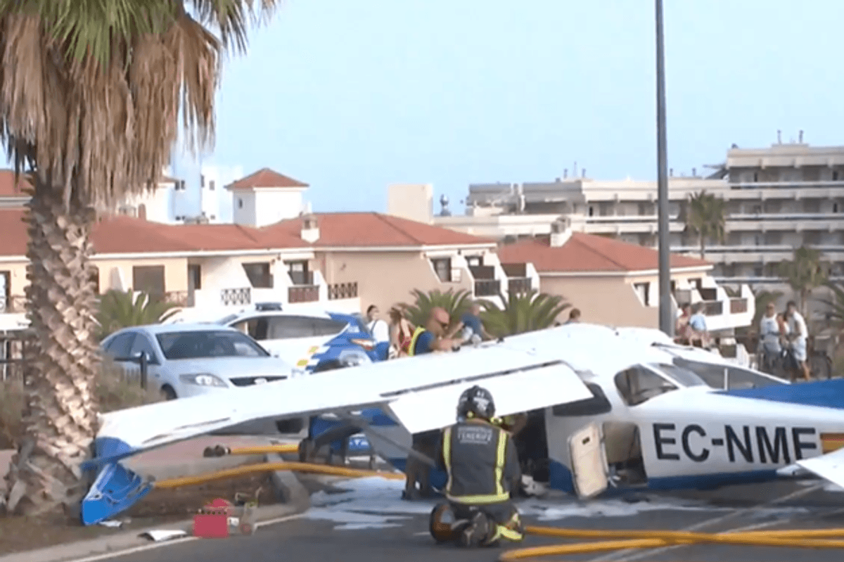 Plane plummets onto packed road near Spanish holiday hotspot just moments after take-off