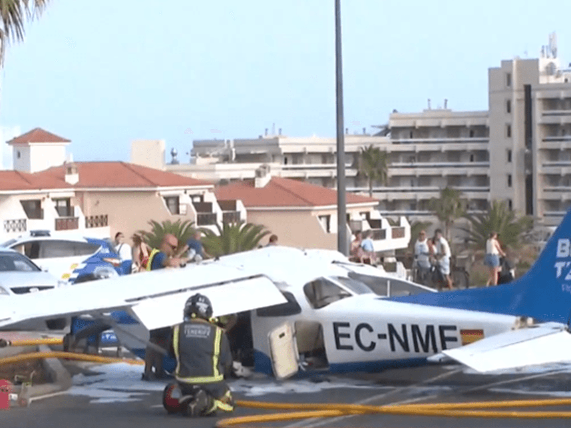 Plane plummets onto packed road near Spanish holiday hotspot just moments after take-off