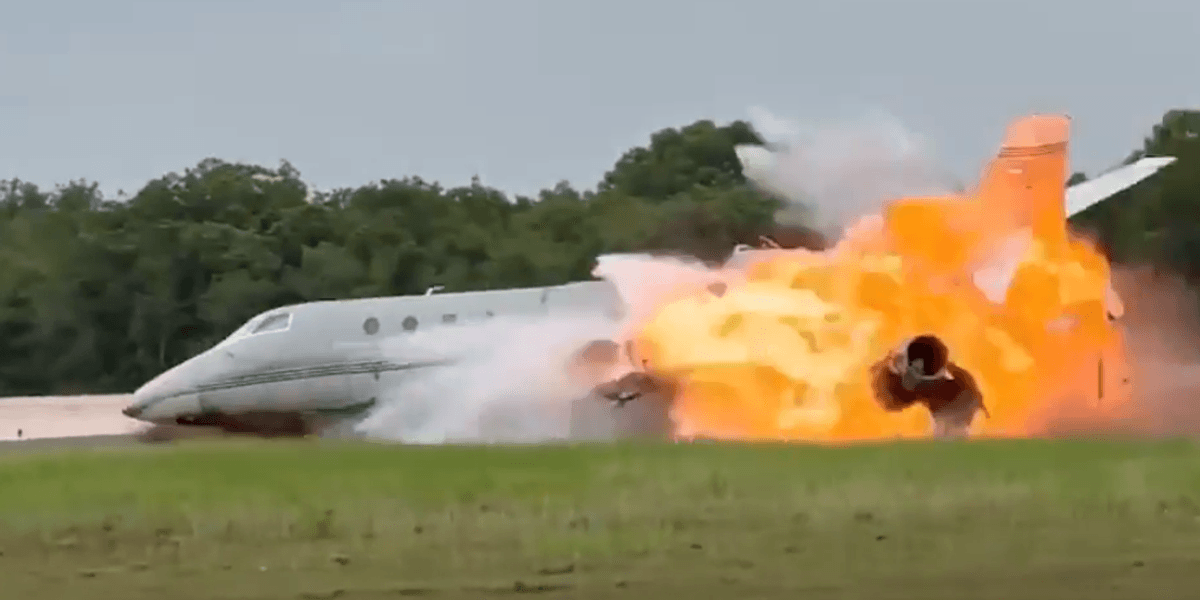 Two dead after private jet erupts into massive fireb a ll skidding across runway