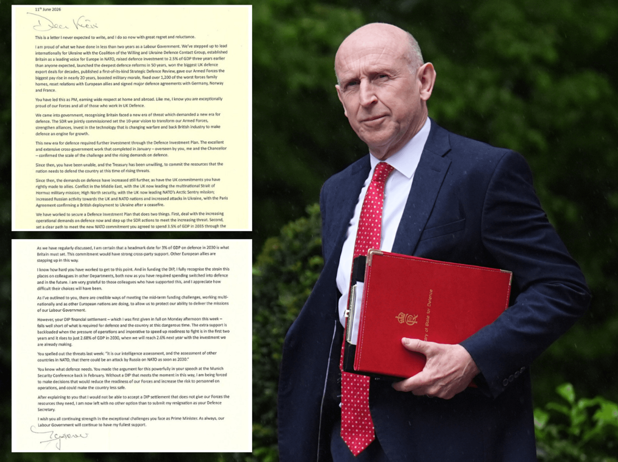 Defence Secretary John Healey unexpectedly QUITS as he publishes damning letter to Keir Starmer