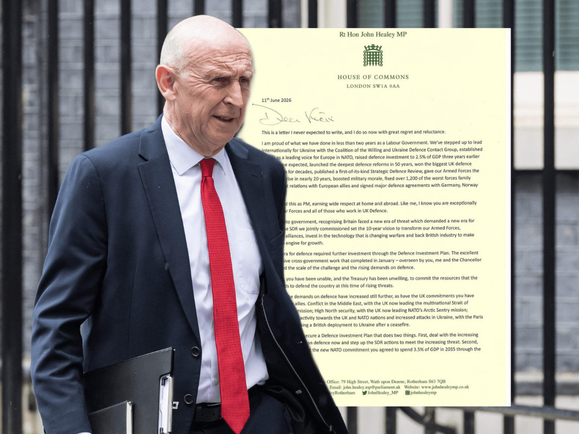 John Healey's resignation letter - read in full as Defence Secretary quits Cabinet