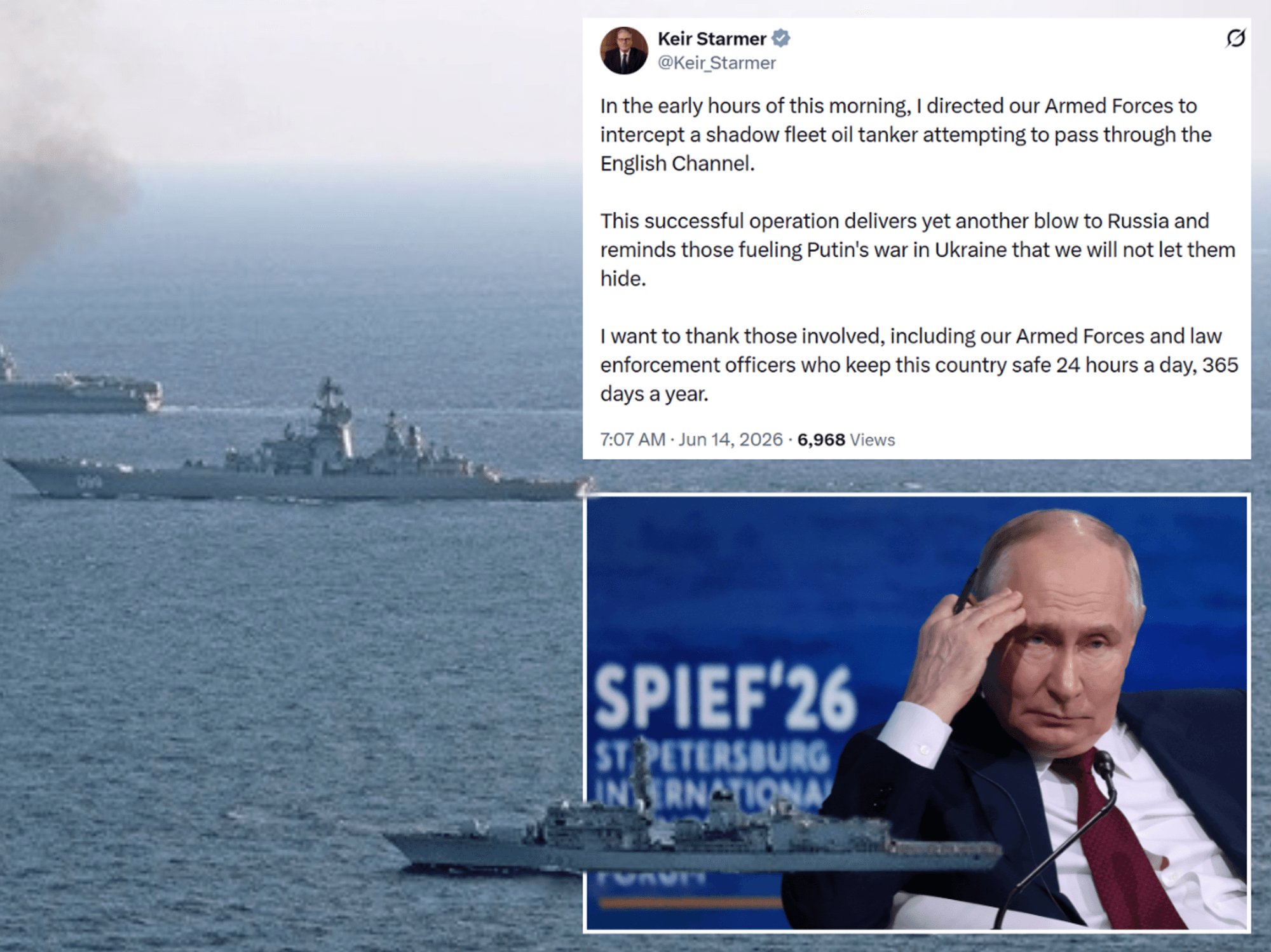 Britain intercepts Russian tanker attempting to breach English Channel as Keir Starmer describes ...