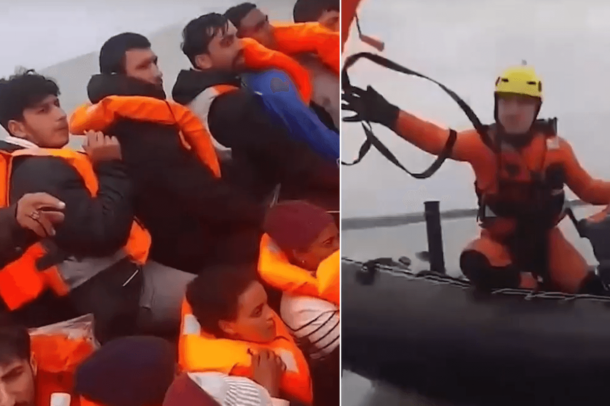Shocking moment French Navy spotted handing life jackets to small boat migrants making their way towards Britain