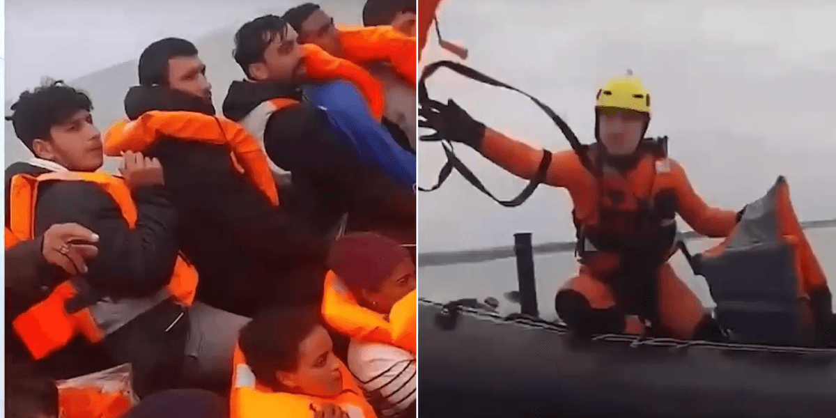Shocking moment French Navy spotted handing life jackets to small boat migrants making their way towards Britain