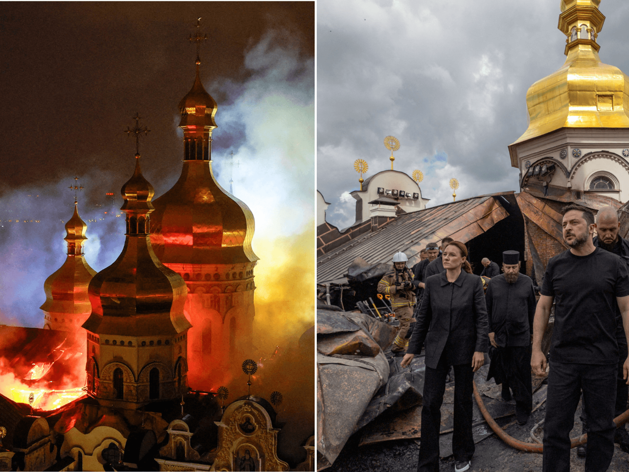 'Ukraine's holiest site' miraculously saved from Russian bombing as heavens open to dampen fire