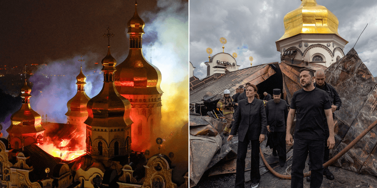 'Ukraine's holiest site' miraculously saved from Russian bombing as heavens open to dampen fire