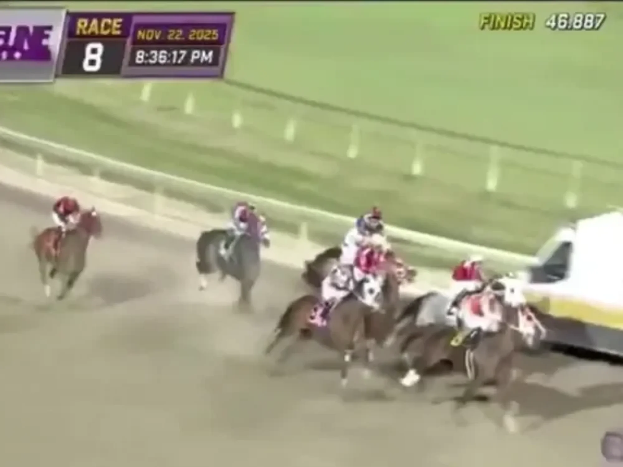 Jockeys forced to swerve ambulance with fans left astonished by chaotic scenes at horse racing