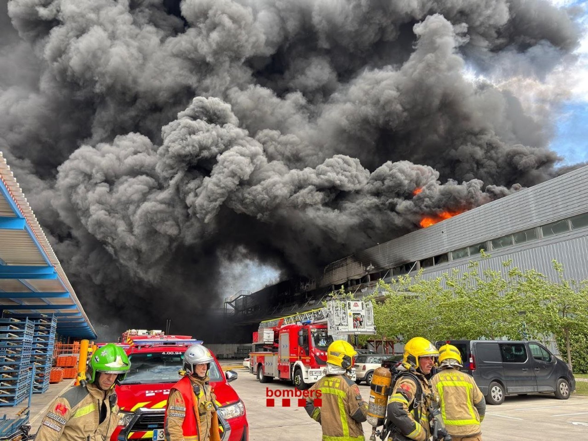 In total, 30 fire crews responded to the fire at the Montesa Honda factory near Barcelona, Spain