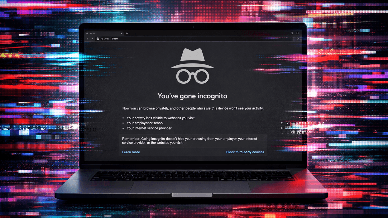 Incognito mode displayed on laptop with a glitchy background