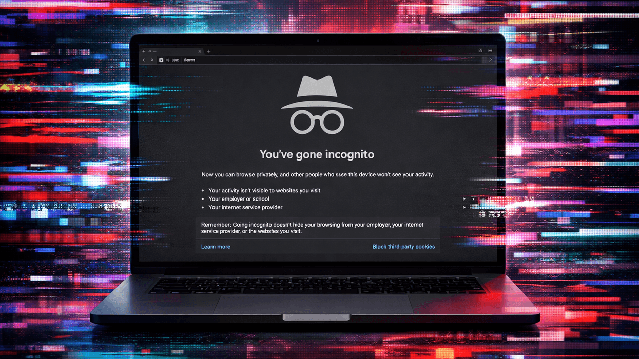Incognito mode displayed on laptop with a glitchy background