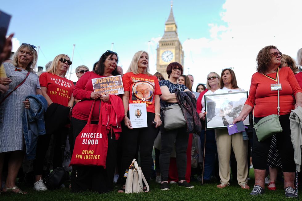 Infected blood campaigners meeting in Parliament Square in London ahead of the publication of the final report into the scandal