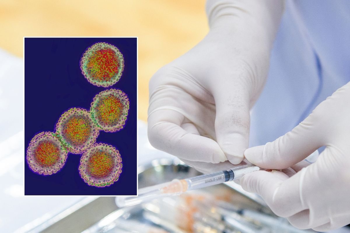 influenza strain under microscope and vaccine preparation