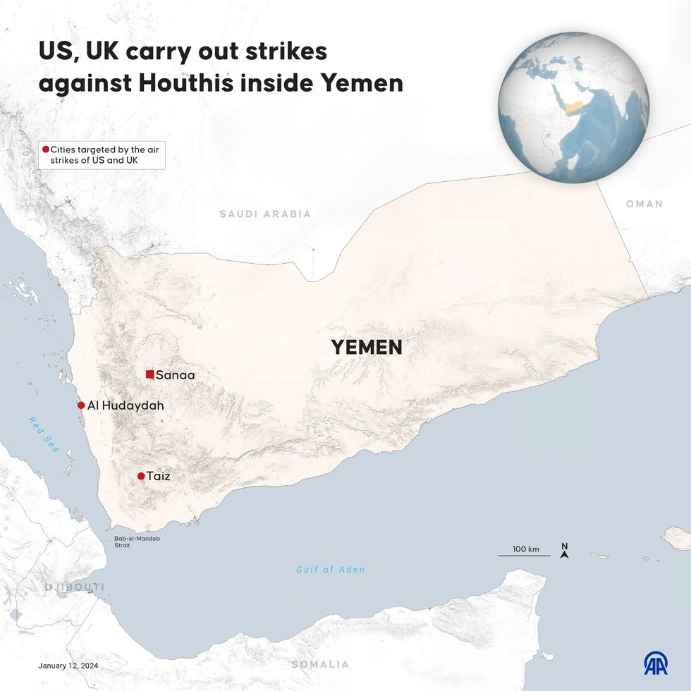 Infographic showing where UK and US strikes were carried out