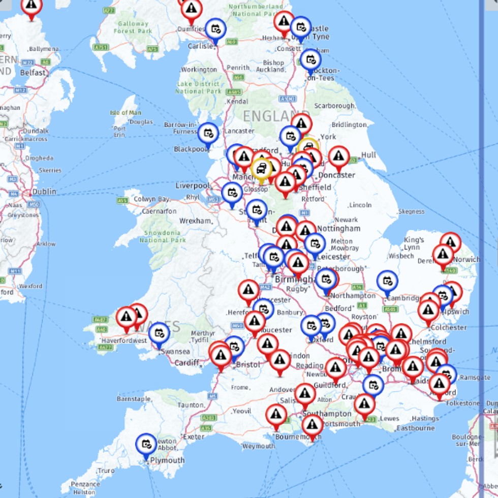 Inrix data showing the amount of potential delays around the UK \u200b
