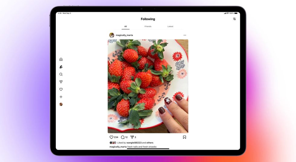 Instagram app feed page opened on iPad