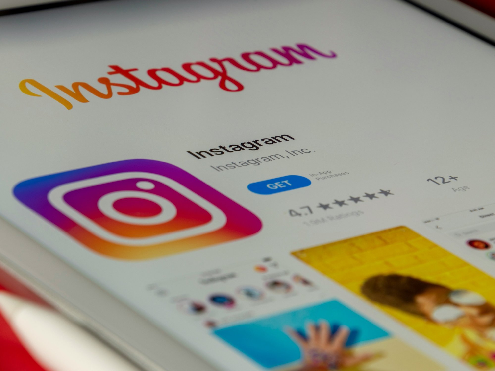 Instagram app listing shown on an ipad