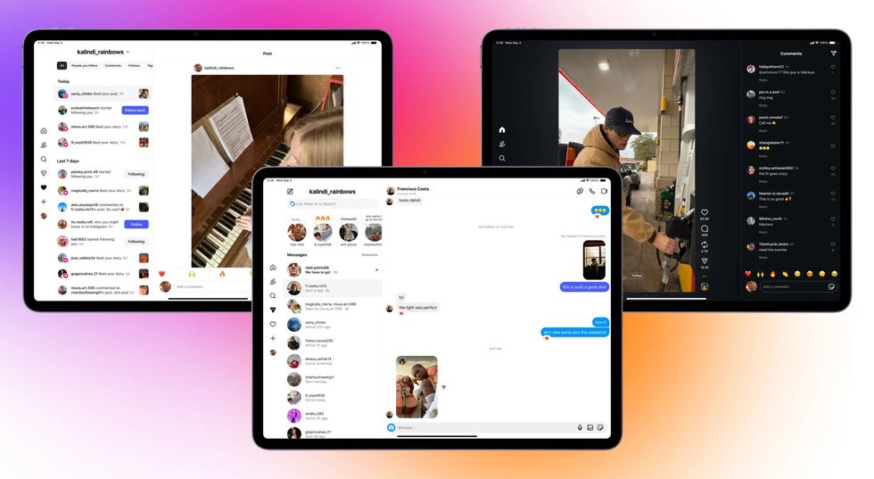 Instagram opened to three different pages on Apple iPads