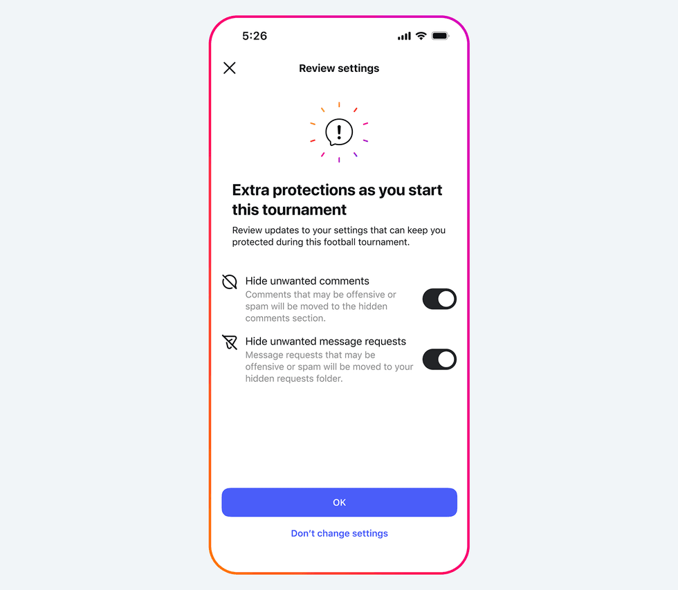 Instagram tournament safety feature