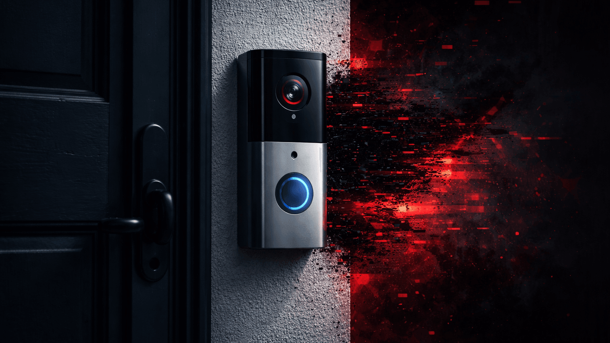 Installed video doorbell with glitch behind it