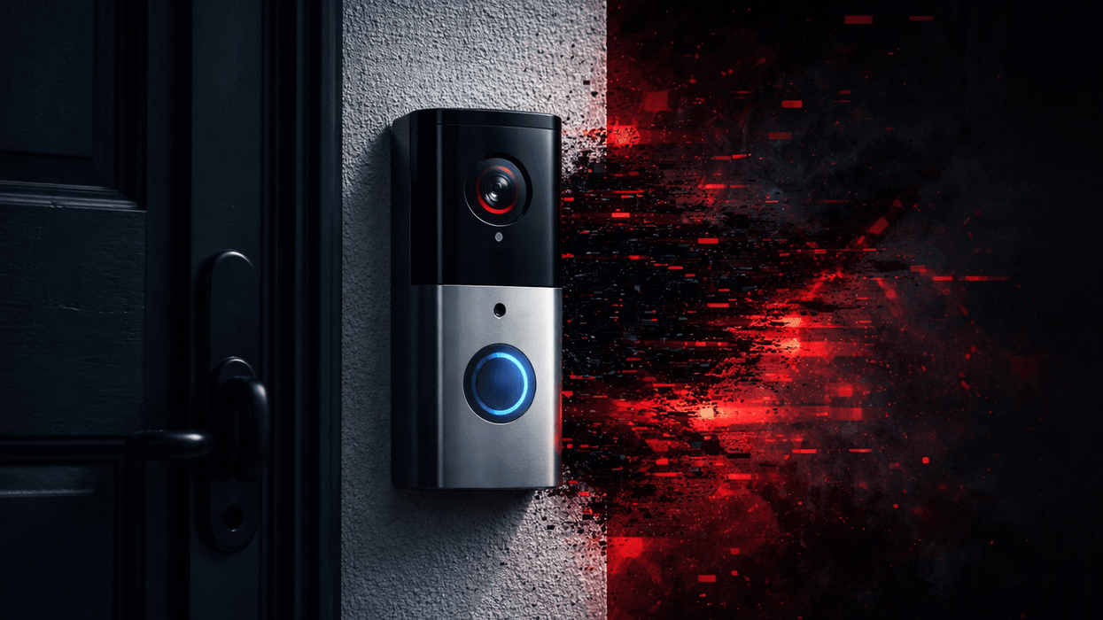 Installed video doorbell with glitch behind it