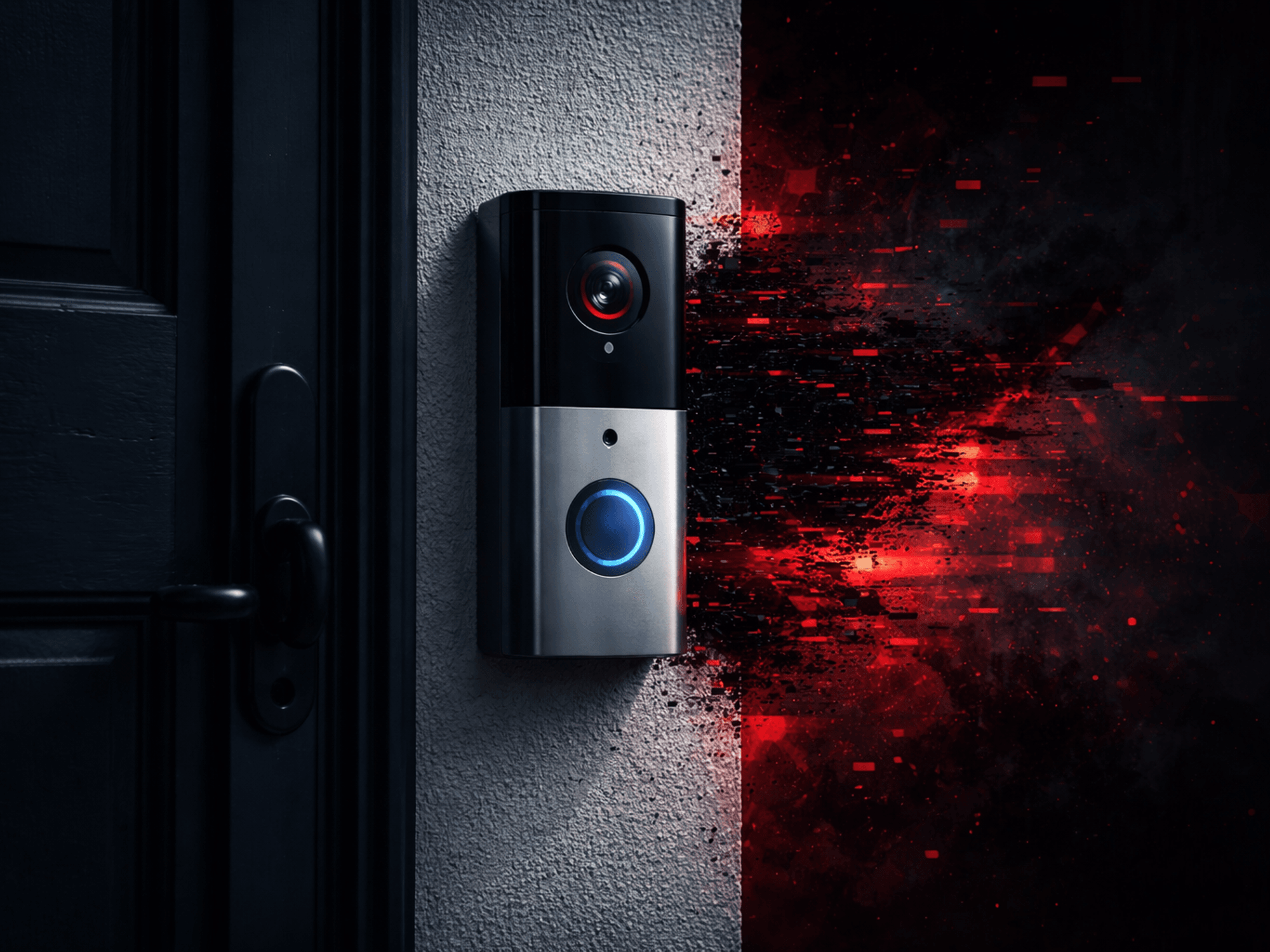 Installed video doorbell with glitch behind it