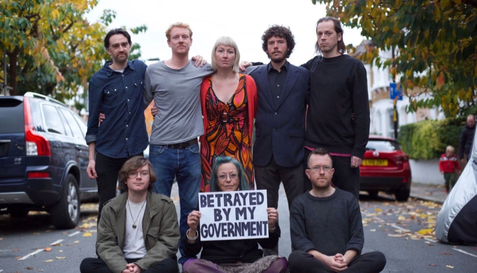 Insulate Britain activists Tim Speers, Roman Paluch, Emma Smart, Ben Taylor, James Thomas, (front row left to right) Louis McKechnie, Ana Heyatawin and Oliver Rock have been jailed -