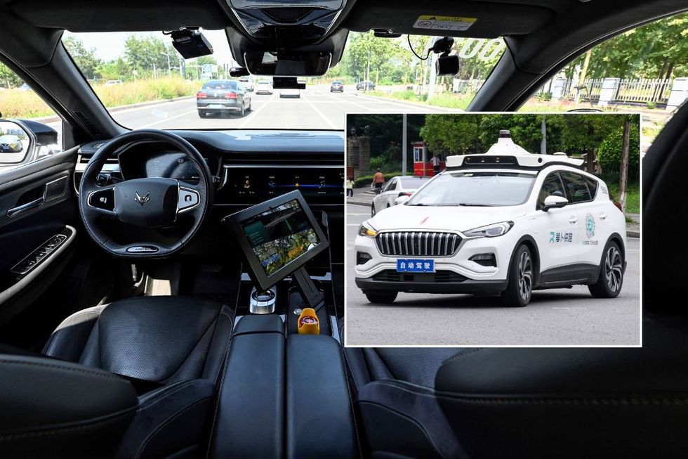 Interior and exterior of the Baidu Apollo Go self-driving electric robotaxi