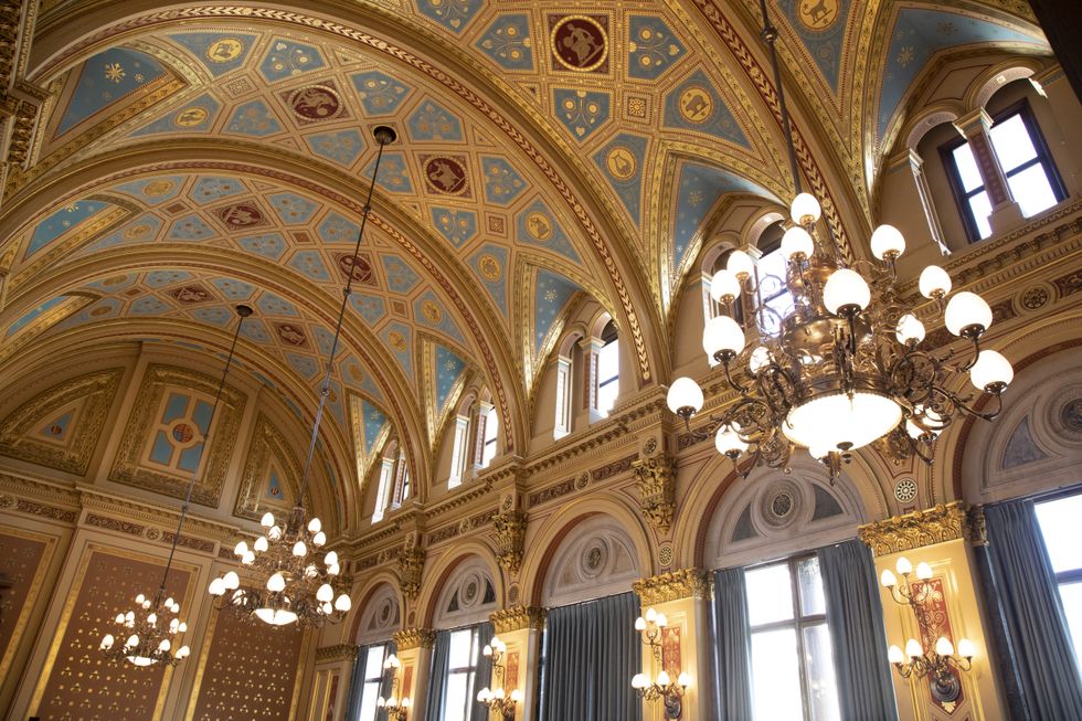 Interior of the ornate ceiling in the Locarno Suite at the Foreign and Commonwealth Office