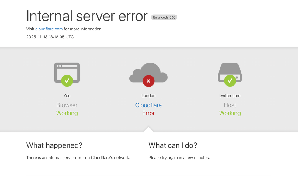 Internal service error on X (formerly Twitter)