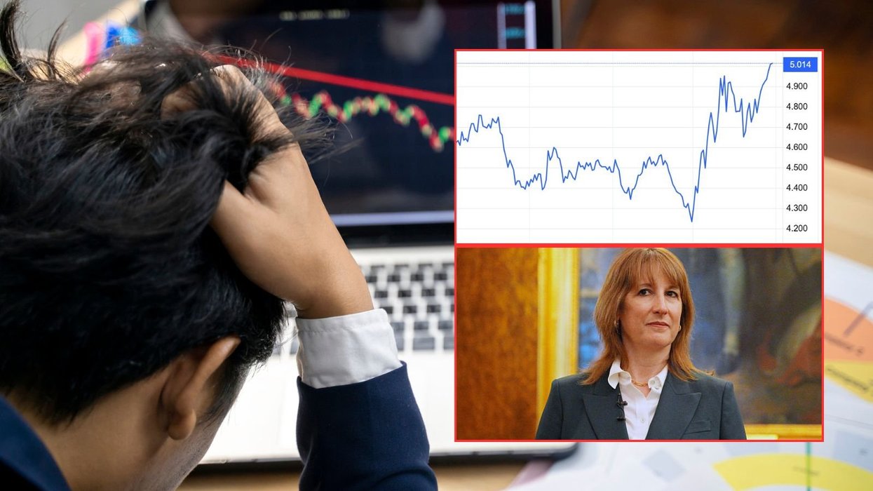Investor looking worried, 10-year gilt yield, and Rachel Reeves