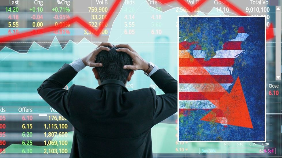 Investor worried and US economy graph pointing down