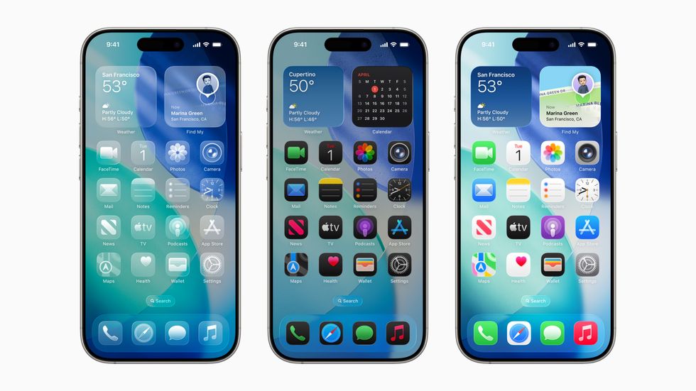 ios 26 shown on iphone screen with clear, dark mode and light app icons