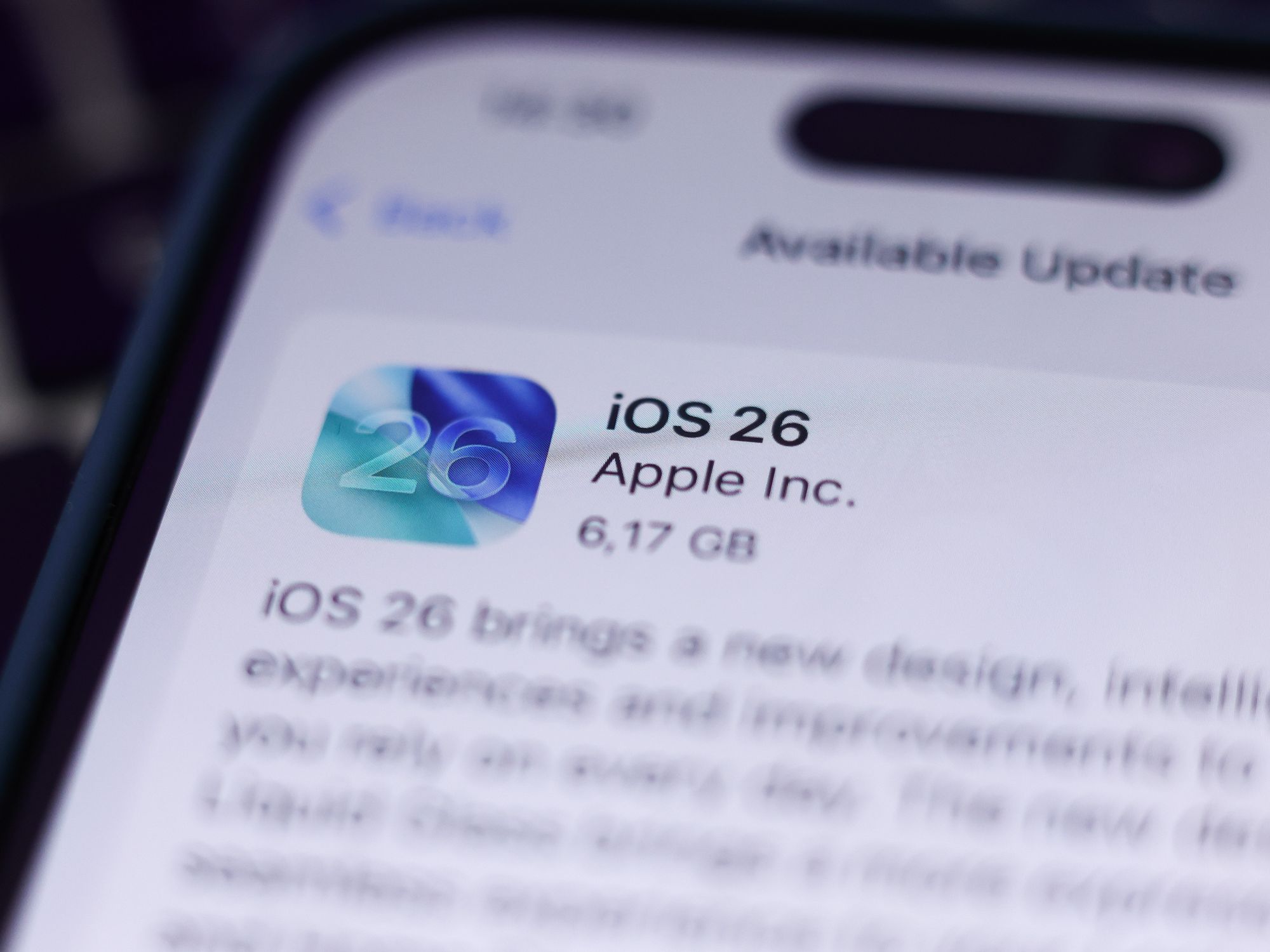 iOS 26 update pictured on an iPhone screen