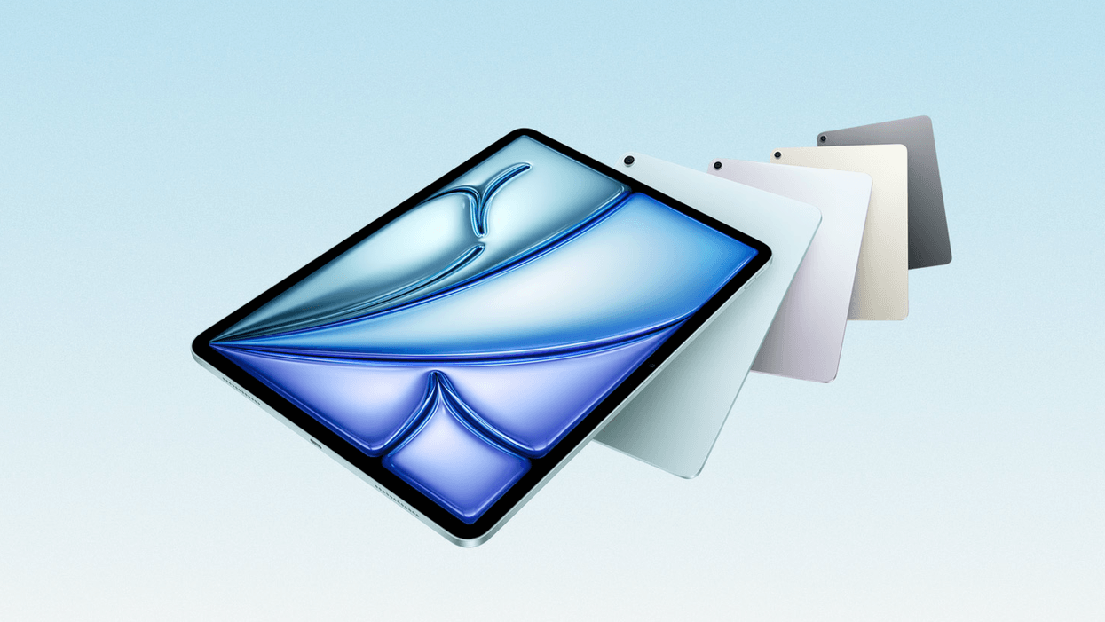 iPad Air M4 pictured in all four colourways on a light blue background