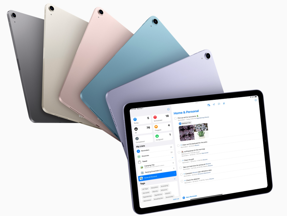 ipad air pictured with reminders app shown on-screen
