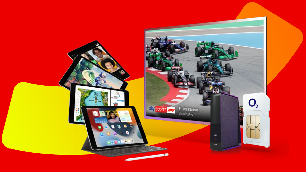ipad cellular pictured next to a smart tv with virgin tv and a virgin media router with an o2 SIM