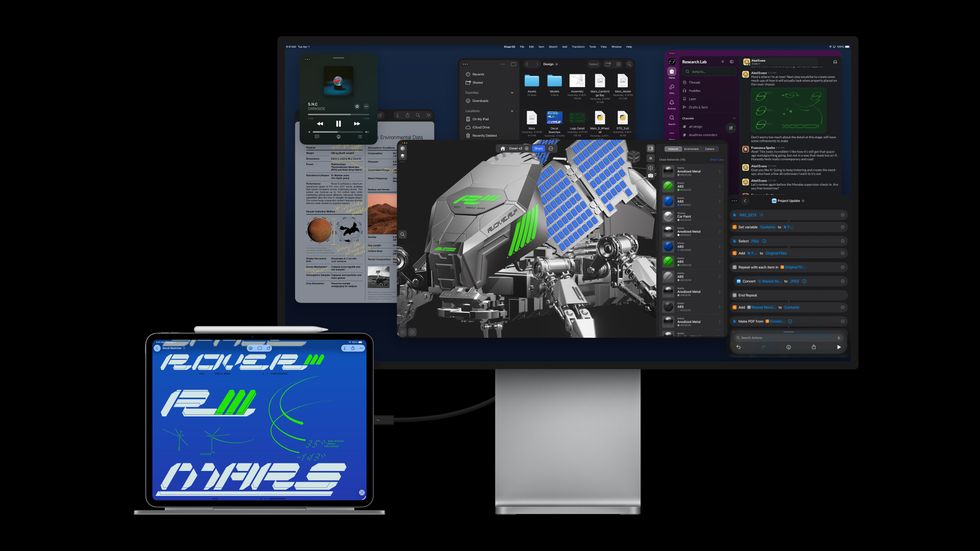 iPad Pro pictured connected to an external display via USB-C