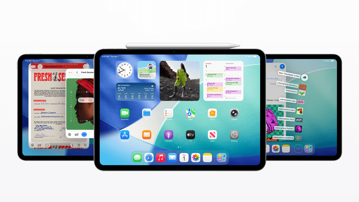iPad tablets pictured side by side with iPadOS running on-screen
