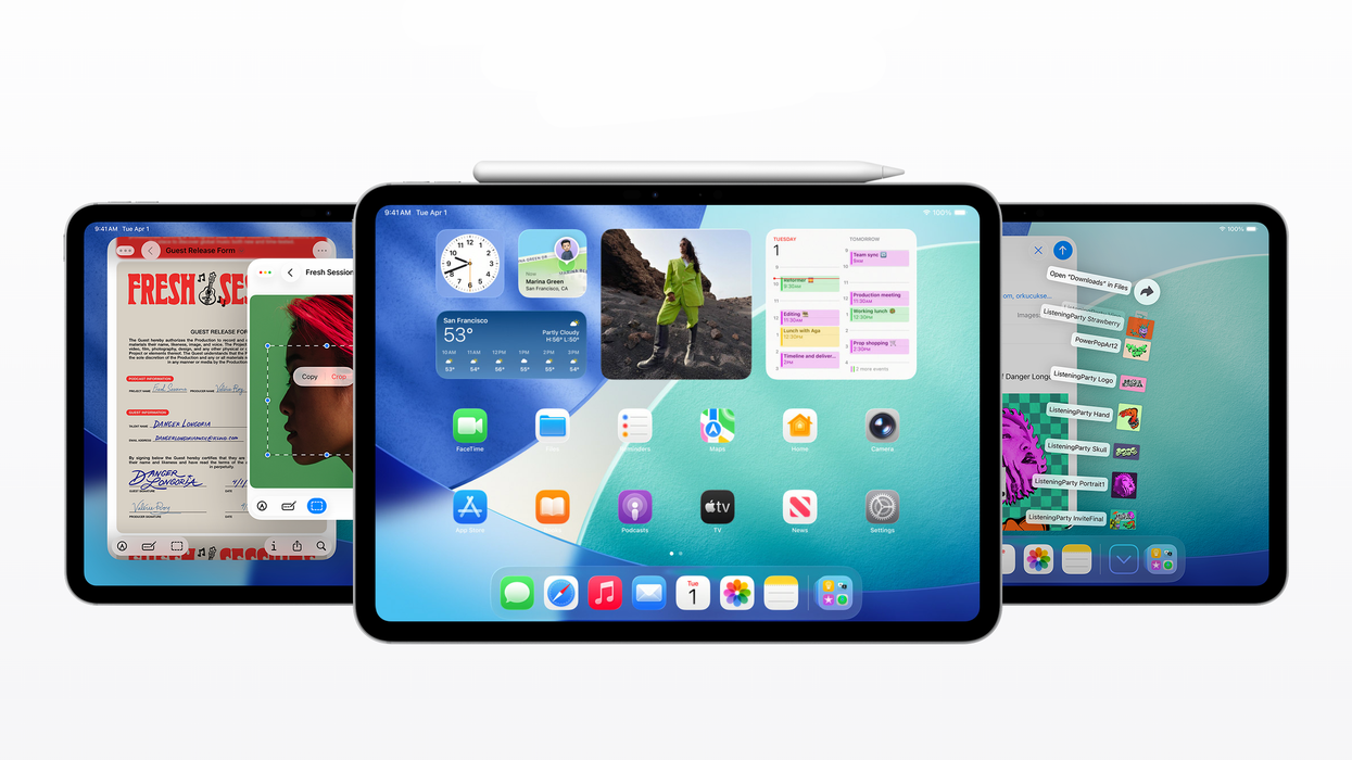 iPad tablets pictured side by side with iPadOS running on-screen