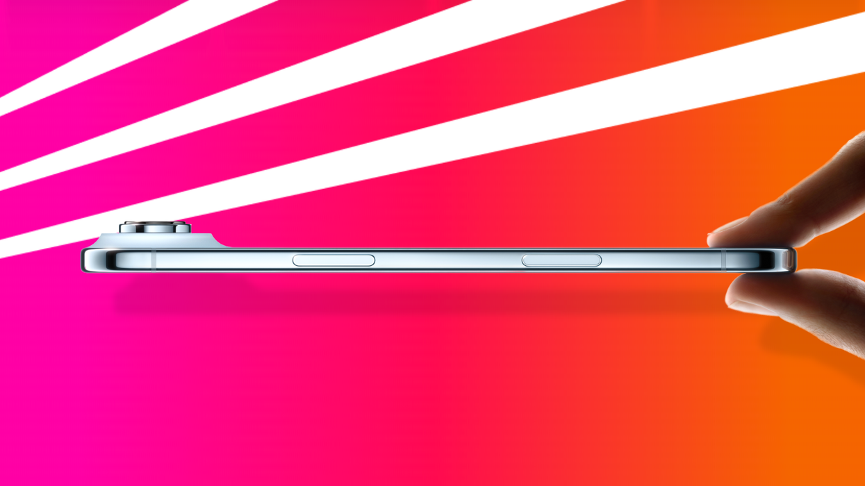 iPhone Air with Sky Mobile colours behind it