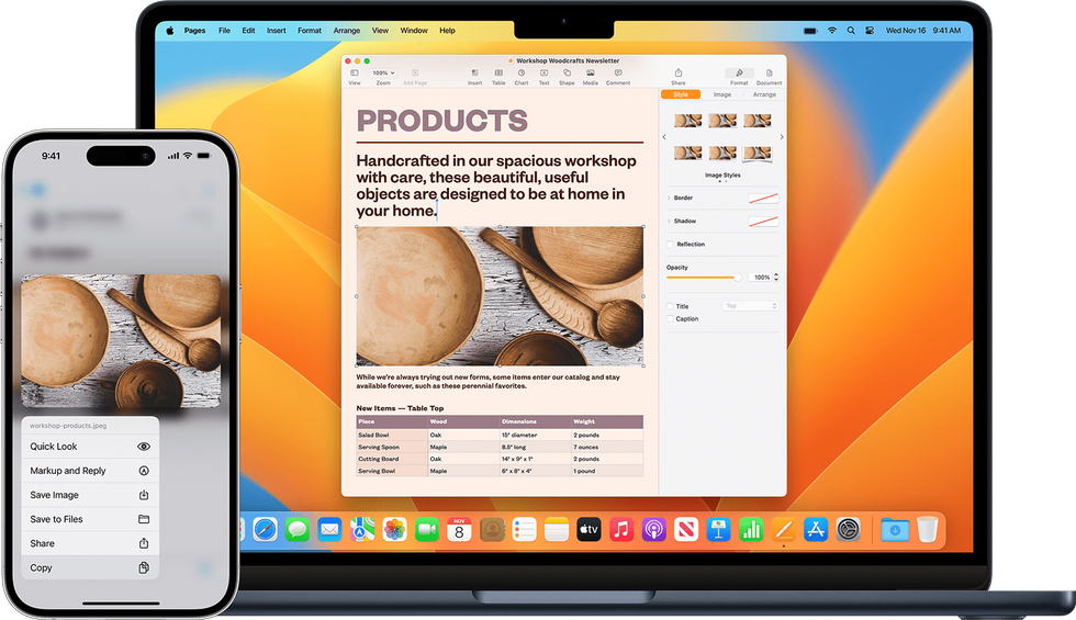 iPhone and Mac pictured using Universal Clipboard on a white background